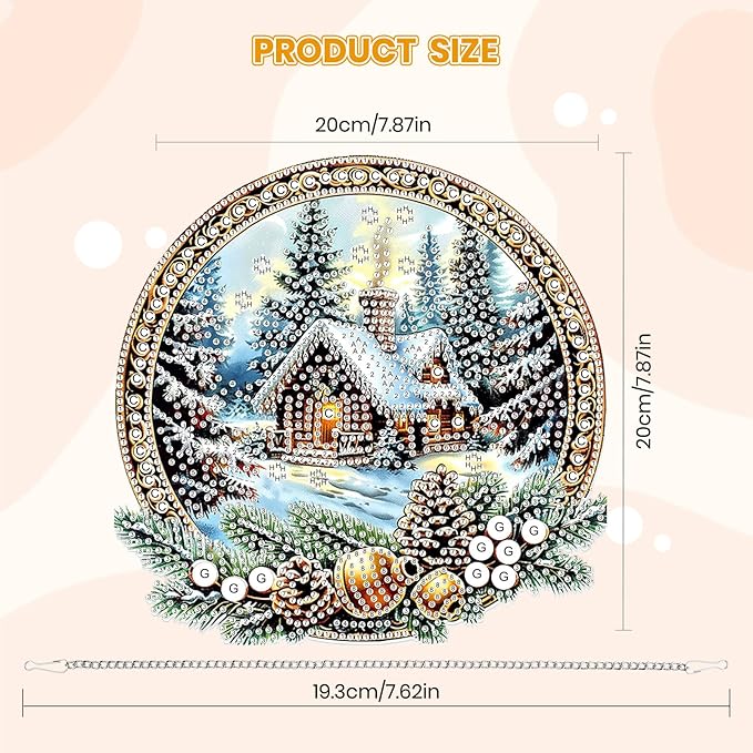 MOGTAA Christmas Diamond Art Hanging Kits for Adults Kids, Winter Landscape Diamond Art Suncatchers, 5D Special Shape Diamond Painting Window Pendant Kit for Home Garden Wall Decor