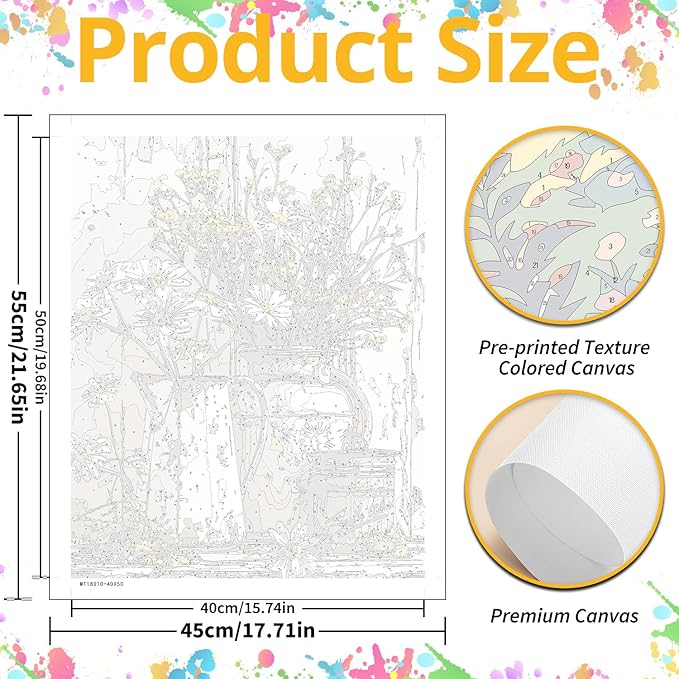Flowers Paint by Numbers Kit for Adults, Daisy Paint by Numbers Kit for Adults Beginners, DIY Acrylic Painting on Canvas for Home Wall Art Decor(16x20Inch