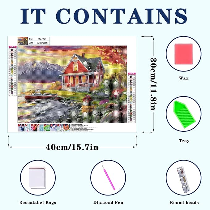 DOTZSO Landscape Diamond Painting Kits for Adults, Easy DIY 5D Round Full Drill Diamond Art kit Diamond Dot Crystal Gem Art and Craft for Beginners Home Wall Decor 12x16 Inches