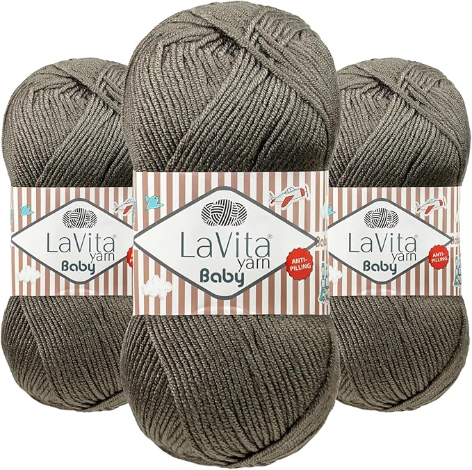 LaVita Baby Premium Anti-Pill Acrylic Yarn - 820 Yards, 3 x 3.5 oz - Warm, Airy Fiber with Silky Texture - Oeko-TEX Certified, Durable, Lightweight, Long-Lasting, Solid Pastel Colors - 3 Skeins Pack