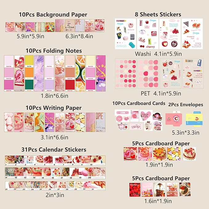 YagCu Scrapbook Kit for Beginners, Aesthetic Junk Journal Supplies, Scrapbooking and Journaling Materials, Bullet Journals Stationery, Planner DIY Arts Craft, Women Adults