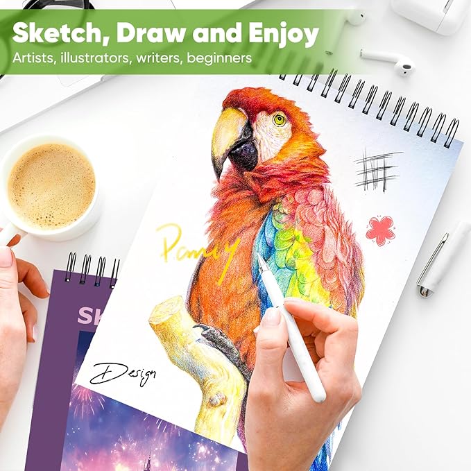 soucolor 9"x12" sketch book for women sketch book, 100 sheets (68lb/100gsm) drawing paper, art supplies for adults, 1-pack