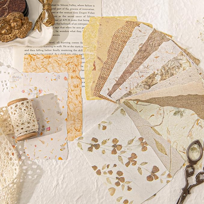 168PCS Vintage Scrapbook Paper Textured Journaling Scrapbooking Supplies Kit Retro Decorative Craft Paper Assorted for Bullet Junk Journals Card Making Craft DIY, Light Series