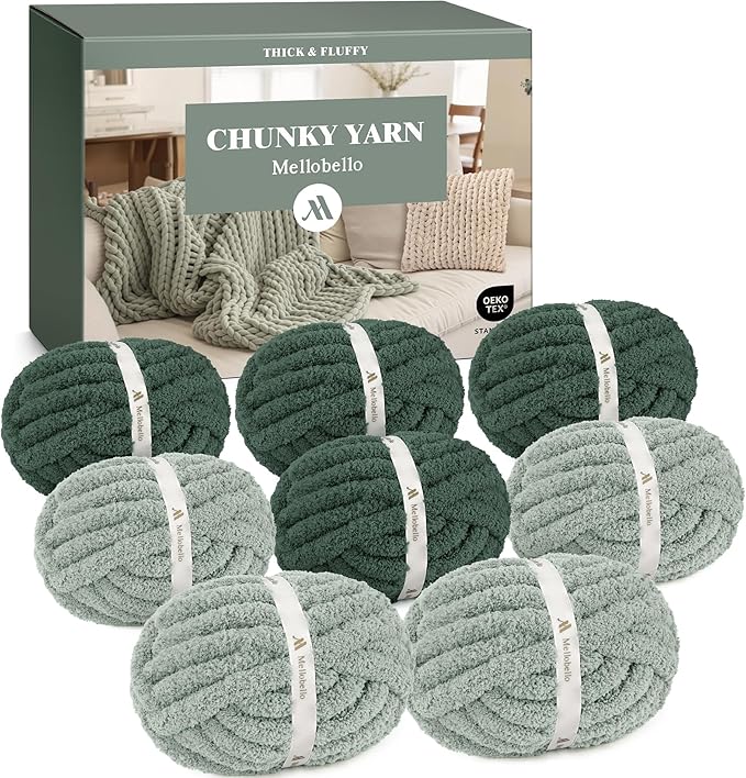 Jumbo Chenille Chunky Yarn for Crocheting - Super Bulky Fluffy Chunky Yarn for Hand Knitting - Extra Thick Soft Blanket Big Yarns 8 Jumbo Pack (27yds,8 oz Each Skein)