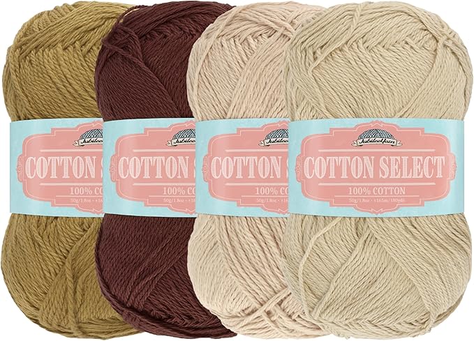 JubileeYarn Cotton Select Yarn - 50g/Skein Sport Weight - Shades of Brown - 4 Skeins