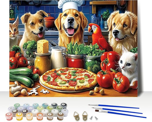 MAXBYE Paint by Numbers Kits for Adults, Kitchen Cute Pet Acrylic Easy Paint by Numbers for Adults Beginner, DIY Painting by Numbers for Home Wall Decor Gift 12x16in