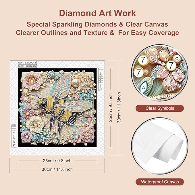 SJUTOUCI Diamond Painting Kits for Adults, 5D Flower Bee Special Shape Diamond Art for Beginners, Crystal Rhinestones Dots Bead Art for Home Wall Decoration Gift 12×12inch