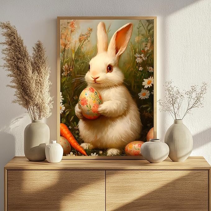 Mandun Easter Rabbit Paint by Numbers for Adult, Easter Rabbit Paint by Numbers Kit for Adults Beginners, DIY Acrylic Painting on Canvas for Home Wall Art Decor Gift 16x20Inch