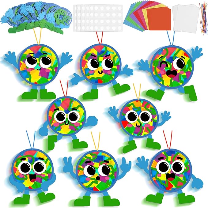 Lonfliness 32 Sets Earth Day Suncatchers Craft Kit DIY Window Stained Glass Effect Earth Day Theme Paper Crafts Home School Classroom Decoration Birthday Gift Creative Art Project & Activity Game