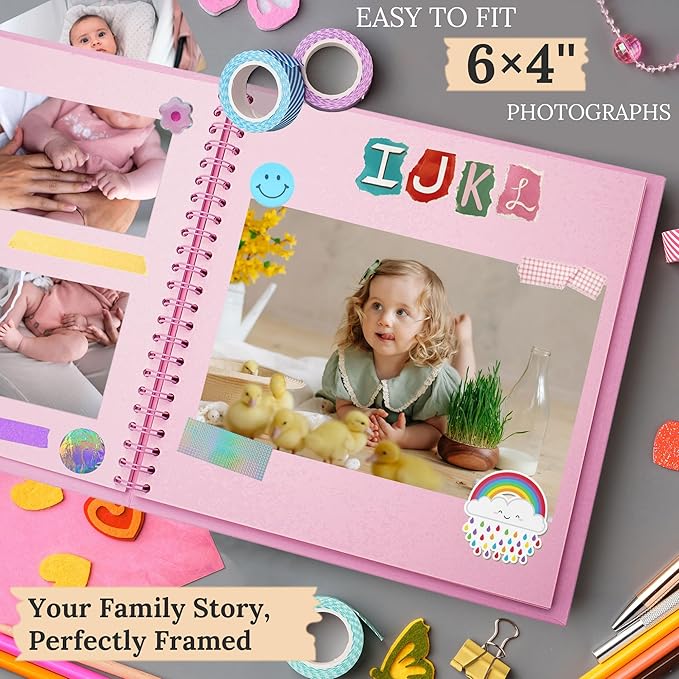 Scrapbook 7x7 Inch DIY Scrapbook Album Hardcover Kraft Paper Scrap Book Photo Albums 40 Pages Perfect for 4x6 / 5x7 Photos Memory Book for Family, Wedding