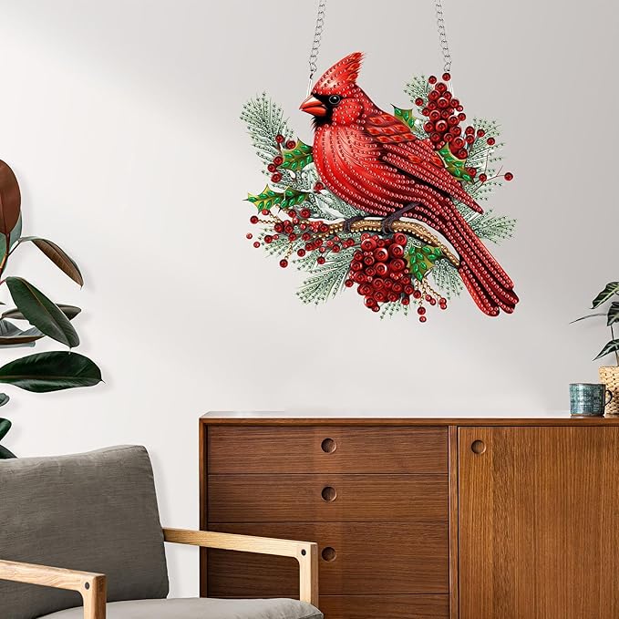 Reofrey Hanging Diamond Art Kits for Adults– 8x8Inch Birds Hanging Ornament Acrylic Board Double Sided Pattern Crystal Diamond Art Suncatcher Pendant, for Wall Home Window Decoration Handmade Gift
