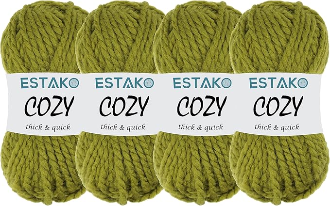 Estako Cozy Thick & Quick Yarn (4 Skeins Pack) 20% Wool 80% Acrylic Soft Super Bulky Weight #6 Knitting and Crocheting Yarn (4 x 3.52 Oz) / (4 x 65 Yrds) (50490-Grass)