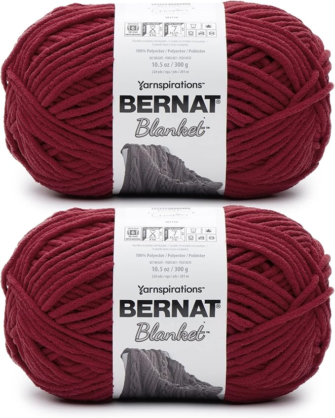 Bernat Blanket Crimson Yarn - 2 count (Pack of 1) 300g/10.5oz - Polyester - 6 Super Bulky - 220 Yards - Knitting/Crochet