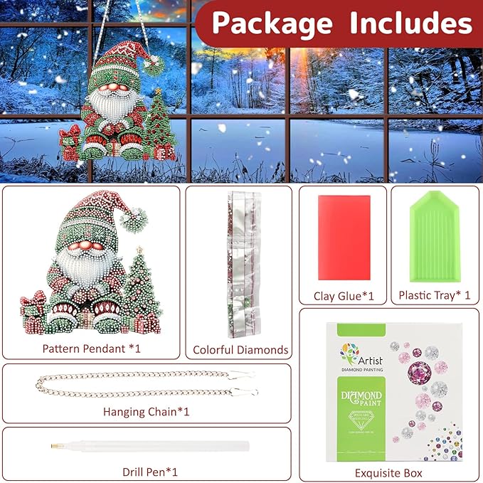Genius maker Christmas Gnome Diamond Art Hanging Kits for Adults, Diamond Painting Pendant Kits, DIY Acrylic 5D Special Shaped Crystal Diamonds Gem Art Painting Ornament for Home Wall Decor Gift
