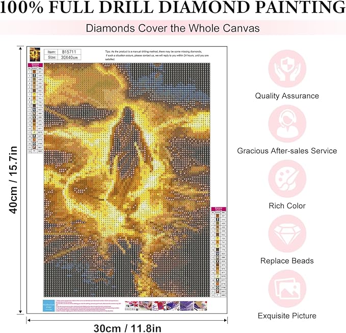 Yezavesu Jesus Diamond Art Kits for Adults, Jesus 5D Diamond Painting Kit for Beginners, DIY Round Full Drill Painting with Gem Art Kits for Home Wall Decor 12x 16 Inch