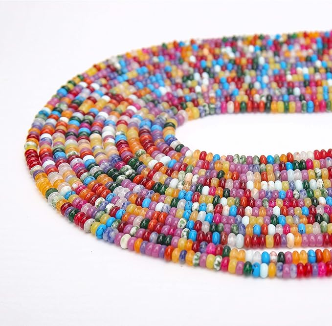 2 Strands (300PCs) Mix Color Rondelle Beads, 2 * 4mm Gemstone Loose Spacer Abacus Disk Beads for DIY Bracelet Necklace Earrings Jewelry Making, Craft Supplies Beading Kit (Type 4)