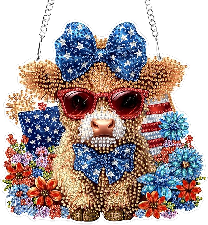 MXJSUA Highland Cow Special Shaped Hanging Diamond Painting Art Kits for Adults, Crystal Rhinestone Acrylic Gem Art Pendant Ornaments Kit for Home Decoration and Gift