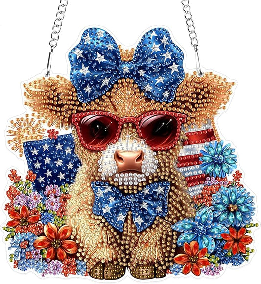 MXJSUA Highland Cow Special Shaped Hanging Diamond Painting Art Kits for Adults, Crystal Rhinestone Acrylic Gem Art Pendant Ornaments Kit for Home Decoration and Gift