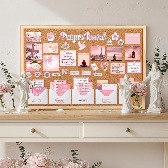 Prayer Board Stickers Supplies - 162 Pcs Prayer Board Kit with Pins Envelope Bible Verse Quotes Cards, Motivational Scrapbook Stickers for Women, Bible Study Supplies (Not Cork Board)