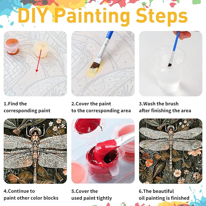Paint by Numbers Kit for Adults Beginners, Dragonfly Paint by Numbers, DIY Dragonfly Acrylic Painting on Canvas for Home Wall Art Decor Gift 16x20 inch