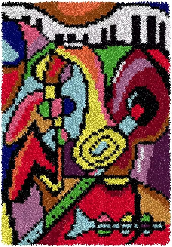 ZFFLYH Music Latch Hook Kits Rug, DIY Christmas Latch Hook Kit for Adult Unfinished Crocheting Yarn Embroidery 20.5X15 Inch