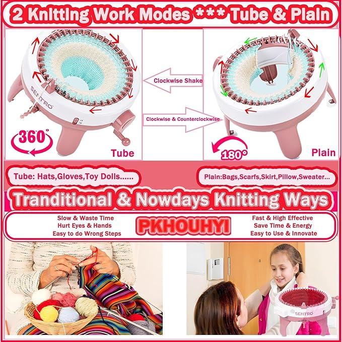 Sentro Knitting Machine, Sentro 40 Needles Knitting Machine Automatic Circular Weaving Spinning Knitting Loom Machine Kit for Adults and Beginners for Scarf/Hats/Sweater/Kintting Toys