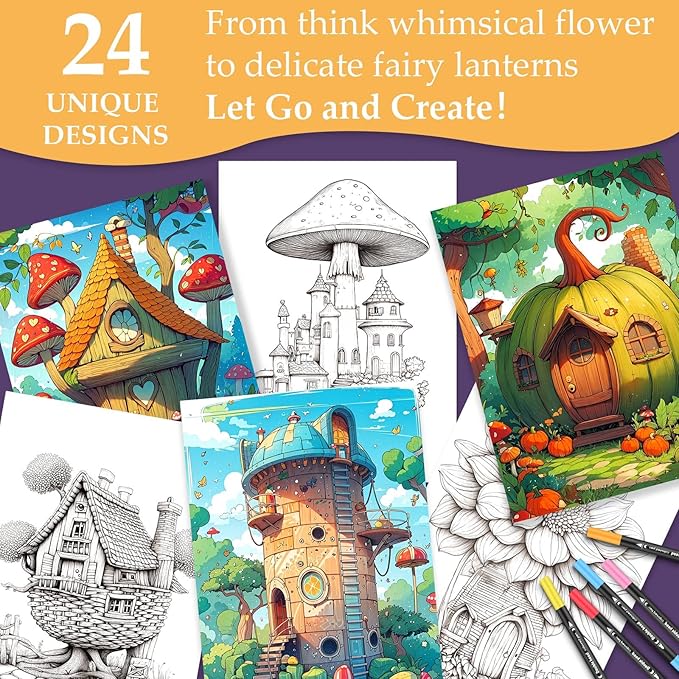 Adult Coloring Books for Women Stress Relief, 24 Pages Coloring Book for Adults Relaxation, Spiral Coloring Books for Adult, Relaxing Gift for Women, Single-Sided Coloring Book of Magic House