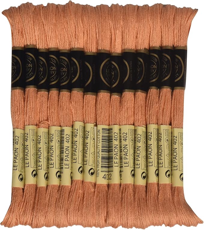 LE PAON Embroidery Floss, 14-Pack Six Strands 100% Long Staple Cotton Embroidery Thread, 8.7-Yard，Color Number：402, Very Light Mahogany