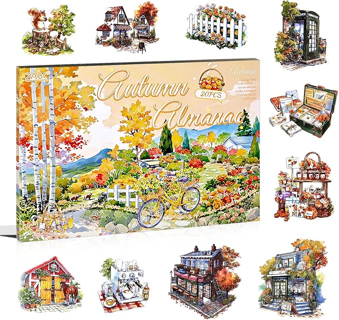Large Transparent PET Autumn Landscape Sticker Book for Journaling, 20 Sheets Pre-Cut Scenery Stickers for Scrapbooking Supplies, Collage Decorative, 9.25 x 6.58 inches