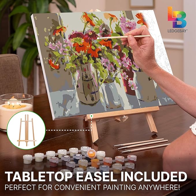 Ledgebay DIY Paint by Numbers Kit for Adults Framed Canvas Beginner to Advanced Paint by Numbers Kit, Kits Include Acrylic Paint Set, Brushes & Tabletop Easel (October 16" x 20" Framed)