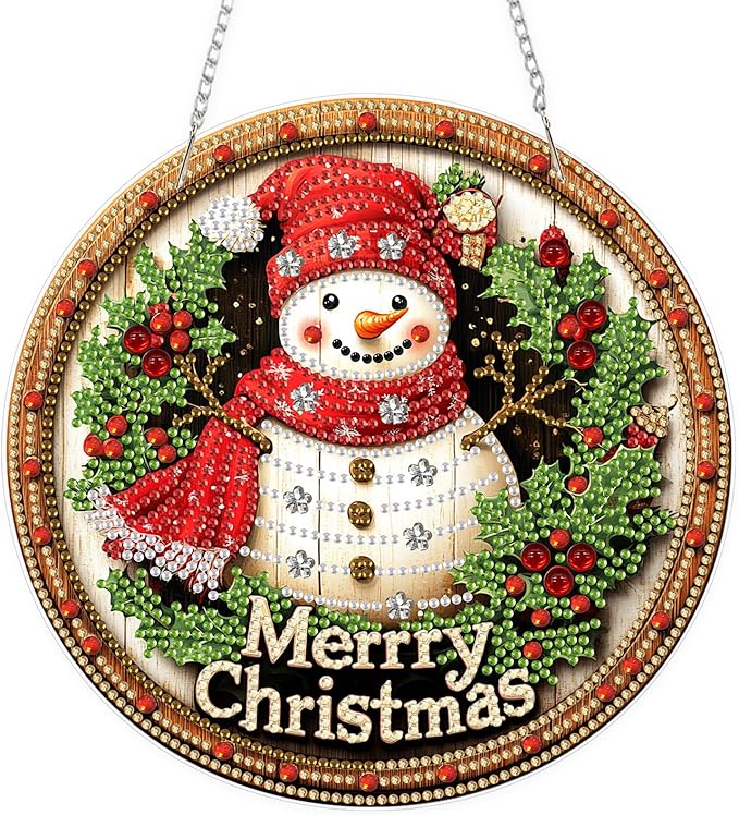 TOSTOG Christmas Hanging Diamond Art Kits for Adults, Snowman Diamond Paintings for Adults, Diamond Art Kits Window Pendant, 5D Diamond Paintings Hanging Pendant Kit Wall Decor and Gift