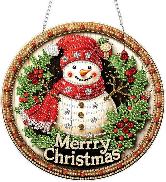 TOSTOG Christmas Hanging Diamond Art Kits for Adults, Snowman Diamond Paintings for Adults, Diamond Art Kits Window Pendant, 5D Diamond Paintings Hanging Pendant Kit Wall Decor and Gift