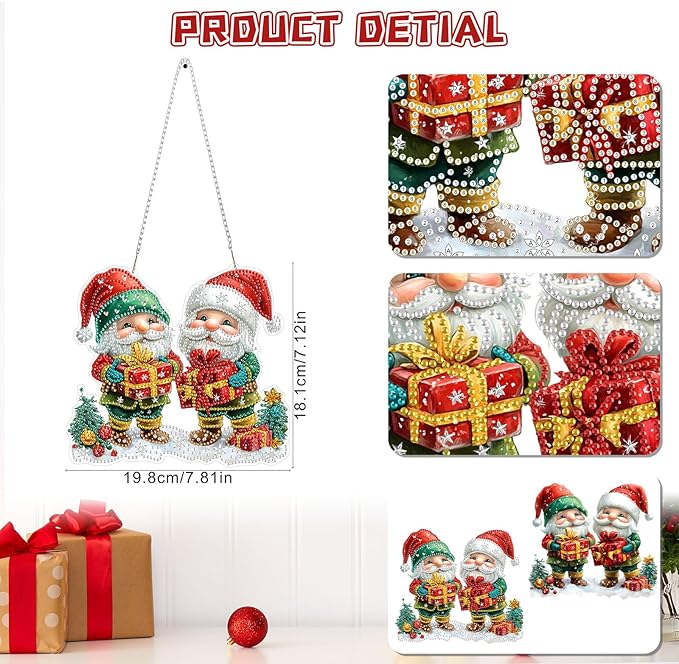 KEYIFA Diamond Painting Kit, DIY Cute Santa Claus Diamond Art Hanging for Adults Beginner, Gem Arts Pendant Special Shaped Rhinestone Window Ornaments Wall Door Garden Decoration Gift, Double Sided