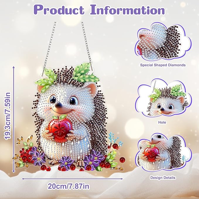 AIRDEA Hedgehog Hanging Diamond Painting Kits,Special Shaped Diamond Art Kits for Beginner Cute Animals,Gem Art Pendant Decor 7.87x7.59in