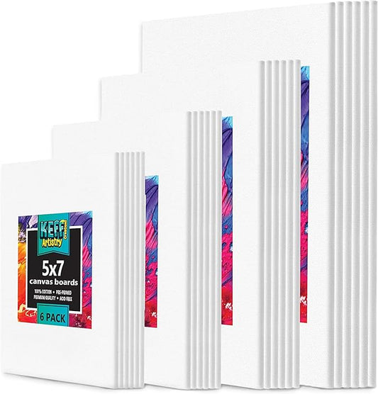 KEFF 24-Pack 𝗣𝗥𝗘𝗠𝗜𝗨𝗠 Canvas for Painting, 6 of 5x7, 8x10, 9x12,11x14 Painting Canvas Boards, Art Supplies for Adults & Kids - 100% Cotton Primed Canvases for Painting Acrylic, Oil, Watercolor