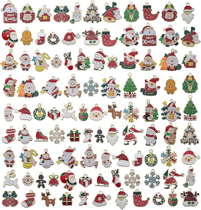 WOCRAFT 100pcs Assorted Enamel Christmas Bracelet Charms for Jewelry Making DIY Necklace Bracelet Keychain Crafting Charms Kit Crafts (SN936)