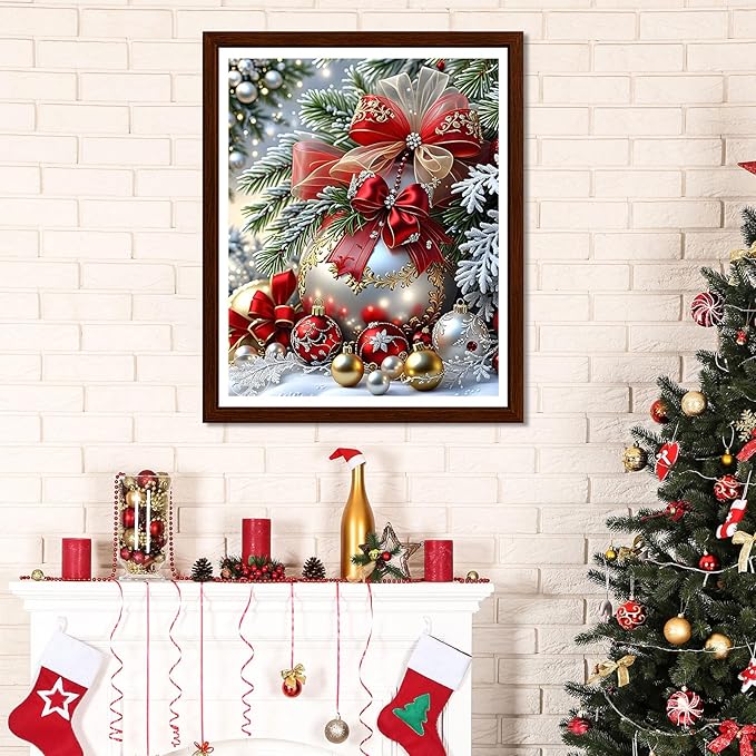 EMIEAUFG Christmas Diamond Art Kits for Adults, Christmas Ornament Diamond Paiting Kit for Beginners, 5D DIY Round Full Drill Craft Diamond Dot Gem Art, Home Wall Decor 12" x 16"