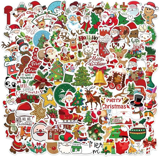 100 pcs christmas stickers by taeekiy,cute happy holiday stickers for water bottles,laptop,phone etc.winter xmas stickers for adults boys girls