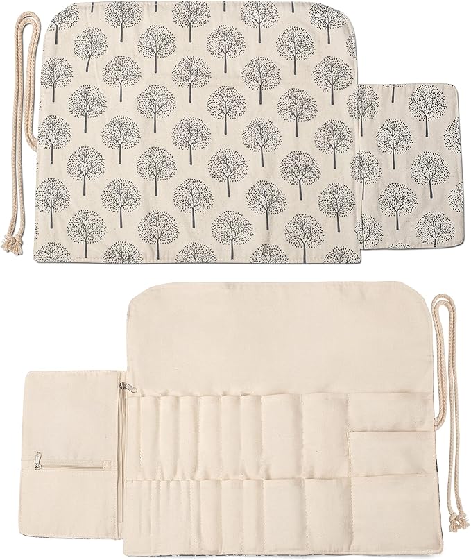 Teamoy Knitting Needles Holder Case(up to 11 Inches), Rolling Organizer for Straight and Circular Knitting Needles, Crochet Hooks and Accessories, Tree - NO Accessories Included
