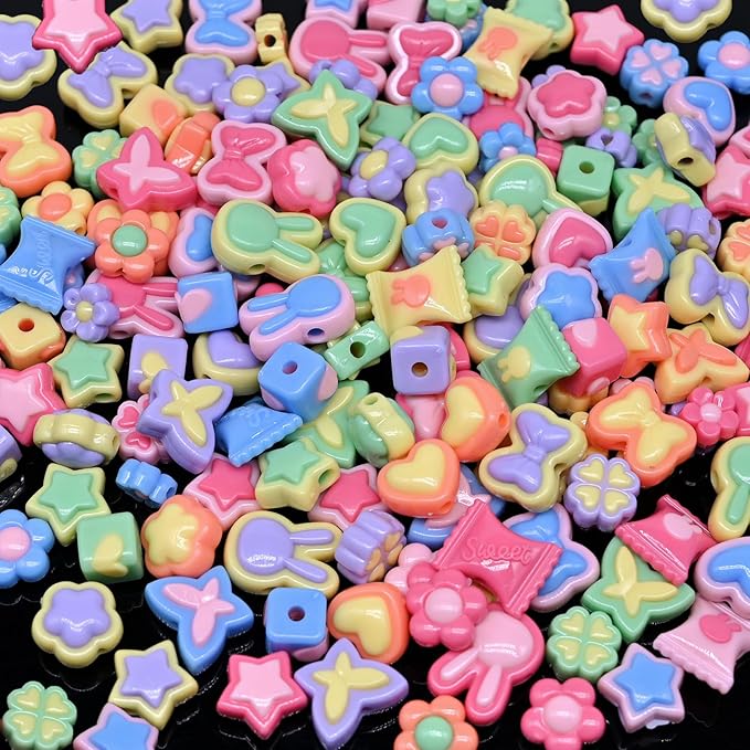 Assorted Acrylic Beads for Bracelet Making kit, 200g+ 11-Style, Pony Candy Kawaii Charms Beads DIY Craft Supplies for Jewelry Keychain Necklaces(Mixed III Candy Color, 145+Pcs, 0.45lb.)