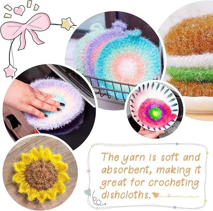 JeogYong Scrubby Yarn 2 Skeins (2 x 100g, 2 x 218yd) Scrubby Sparkle Yarn, Fluffy Polyester Scrubbie Crochet String for Crocheting Knitting Dishcloths Washcloths DIY Projects