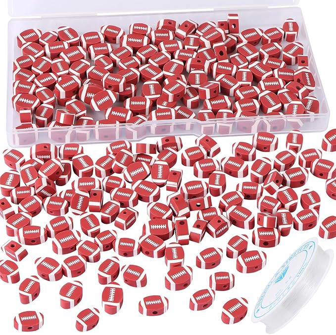 EVERMARKET 100pcs Football Beads Rubgy Polymer Clay Football Softball Beads Charms Rugby Ball Spacer DIY Sports Bead for Necklace Bracelet Handmade Jewelry Making Accessories Supplies