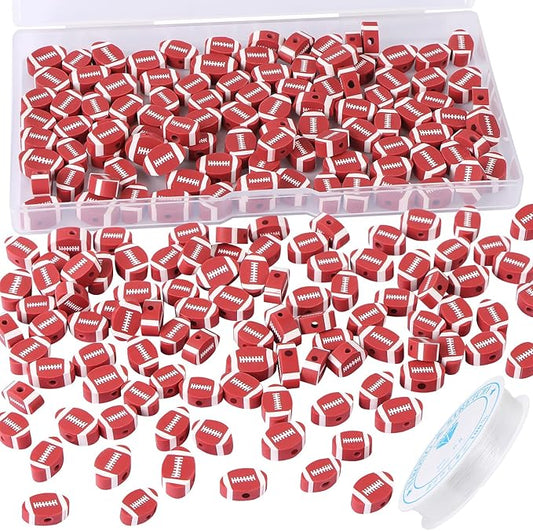EVERMARKET 100pcs Football Beads Rubgy Polymer Clay Football Softball Beads Charms Rugby Ball Spacer DIY Sports Bead for Necklace Bracelet Handmade Jewelry Making Accessories Supplies