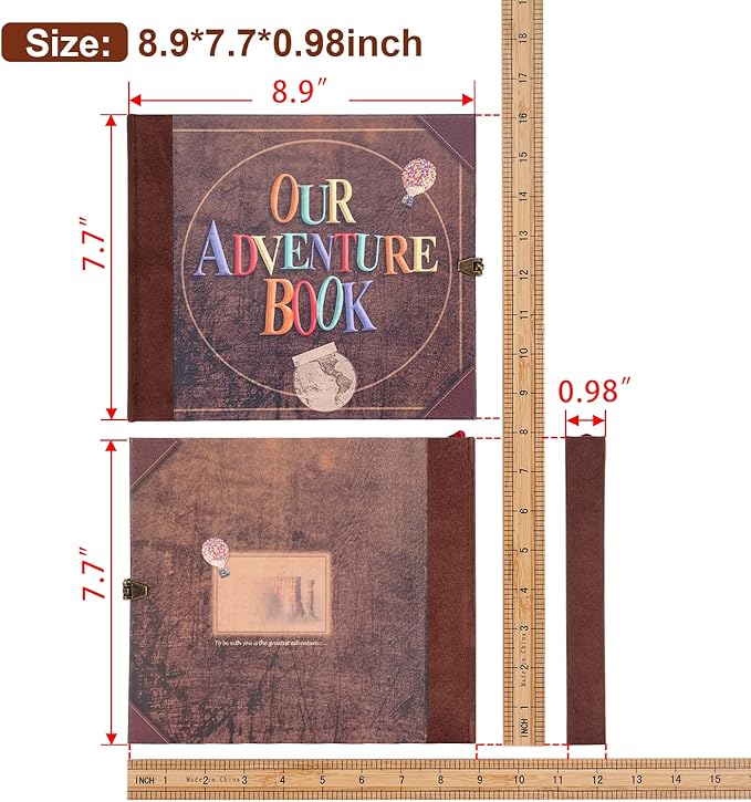 JIMBON Our Adventure Book Scrapbook Photo Album Retro Style Embossed Letter Cover Travel Diary Journal Scrap Book Kit For Couples,Memory Book For Anniversary Wedding