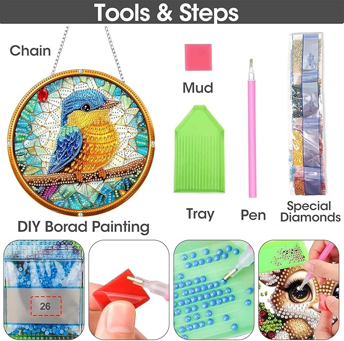 SKRYUIE Bird Hanging Diamond Art Kits for Adults Pendant Suncatcher, Special Shaped Crystal DIY Pearl Diamond Painting Kit, Gift for Mother Spring Summer Window Wreath Decor 7.48 x 7.32 Inch A36