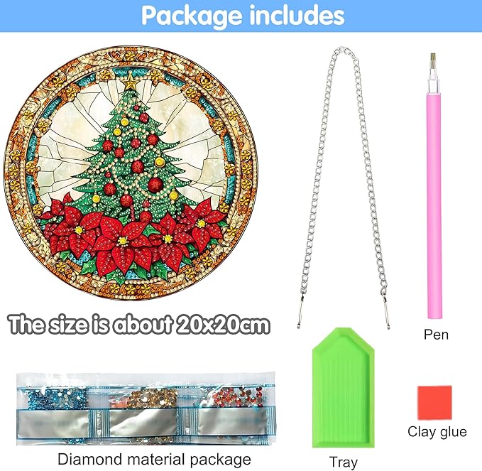 Reofrey Hanging Diamond Art Kits for Adults - 8x8 Inch Christmas Tree Acrylic Board Double Sided Pattern Diamond Art Suncatcher Pendant, Crystal Art for Home Wall Window Decoration Handmade Gift
