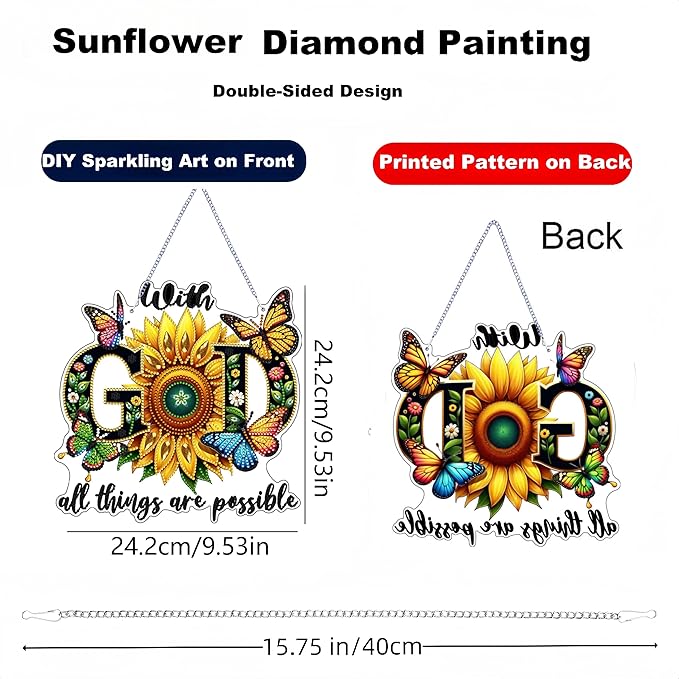 Zyvoreva DIY Sunflower Diamond Art Painting Kits for Adults, GOD Special Shape Double Sided Acrylic Rhinestone Painting, Window Wall Hanging Ornament Pendants for Home Garden Decor