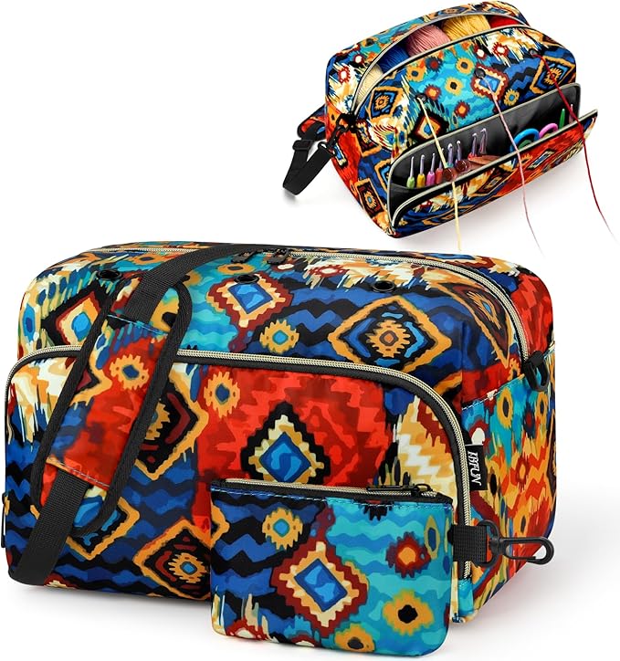 IBFUN Crochet Yarn Knitting Bag 2 Pcs Yarn Storage Organizer Crocheting Bags for Beginners with Shoulder Strap for Knit Accessories Needles Hooks