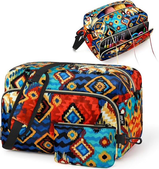 IBFUN Crochet Yarn Knitting Bag 2 Pcs Yarn Storage Organizer Crocheting Bags for Beginners with Shoulder Strap for Knit Accessories Needles Hooks