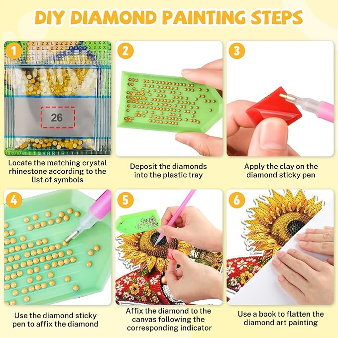 Bowetile Gnome Diamond Art Hanging Kits for Adults, 5D Special Shape Diamond Painting Sunflowers Pendant Kits, Gem Art Suncatchers Painting Window Ornament for Home Garden Wall Decor